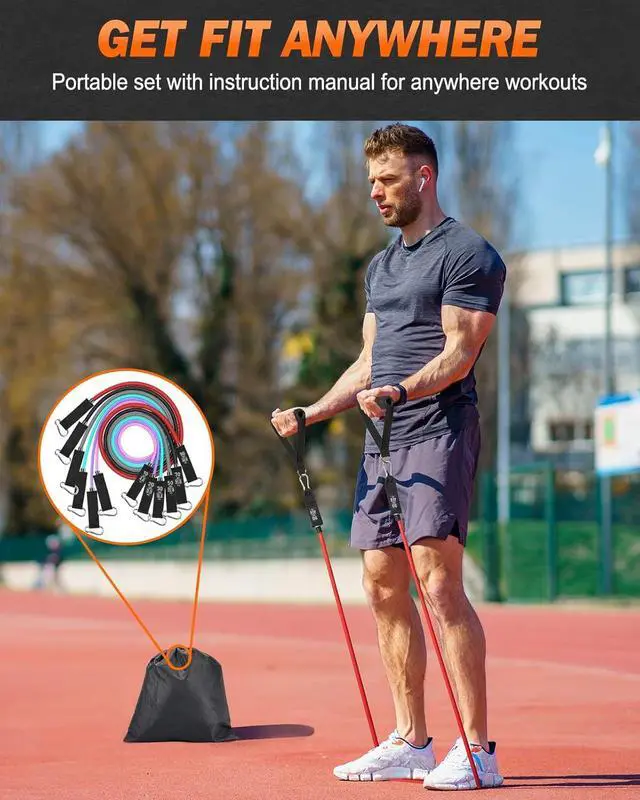 Alt view image 5 of 6 - Zacro Resistance Bands for Working Out, 270 LBS Heavy Exercise Bands with Handles for Heavy Resistance Training, Home Gym Workout, Men/Women