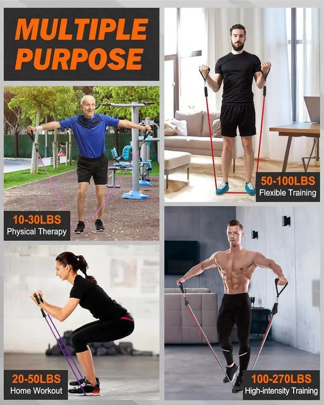 Alt view image 6 of 6 - Zacro Resistance Bands for Working Out, 270 LBS Heavy Exercise Bands with Handles for Heavy Resistance Training, Home Gym Workout, Men/Women