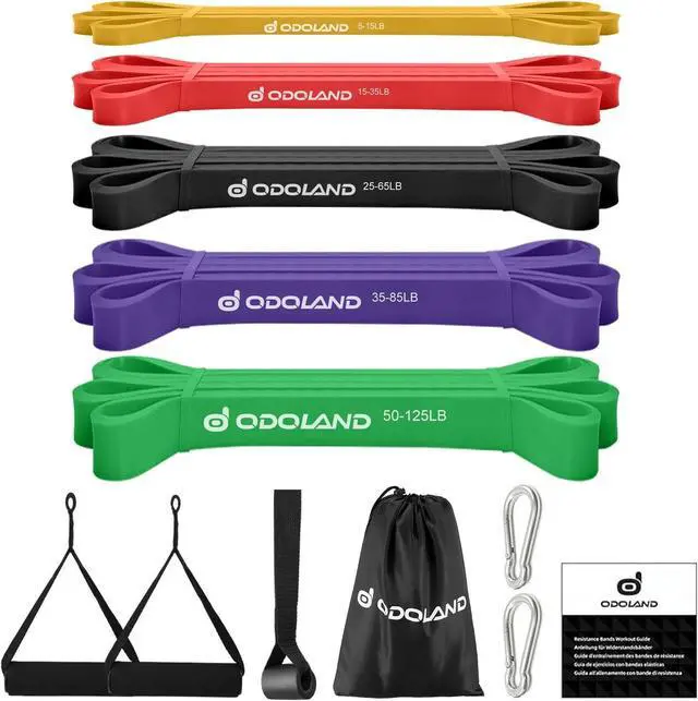 Main image of Odoland 5 Packs Pull Up Assist Bands, Pull Up Straps, Resistance Bands with Door Anchor and Handles, Stretch Mobility, Powerlifting and Extra Durable Exercise Bands with eGuide