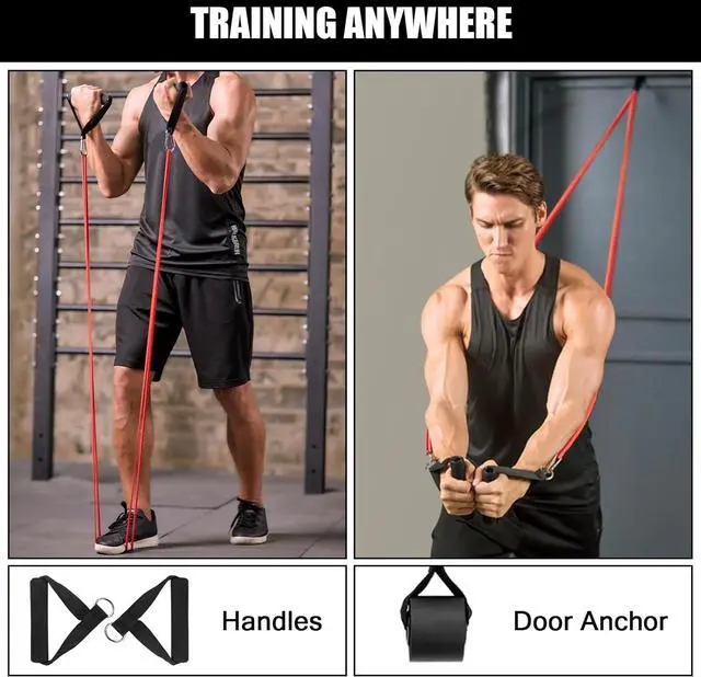 Alt view image 6 of 7 - Odoland 5 Packs Pull Up Assist Bands, Pull Up Straps, Resistance Bands with Door Anchor and Handles, Stretch Mobility, Powerlifting and Extra Durable Exercise Bands with eGuide