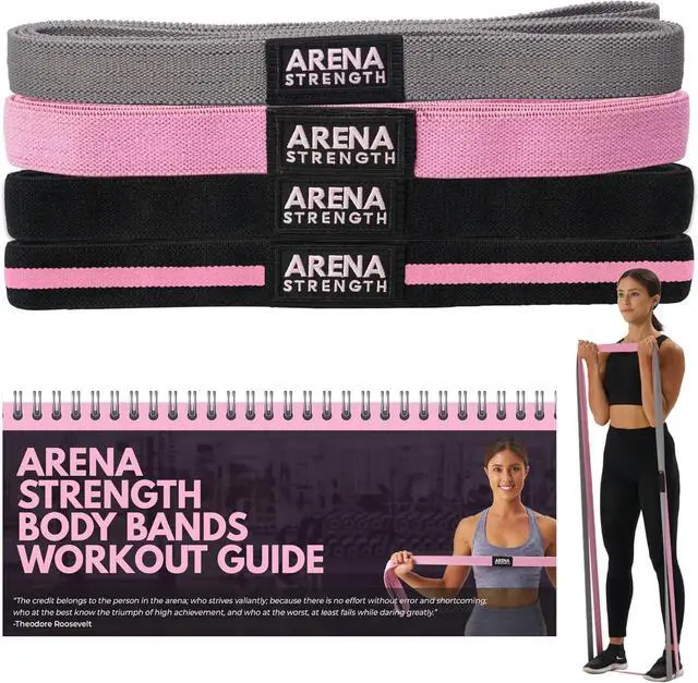 Main image of Arena Strength Long Fabric Full Body Resistance Bands Set of 4 and Pull Up Assistance Bands | Cloth Resistance Bands Loop with Fabric Exercise Resistance Bands Workout Guide