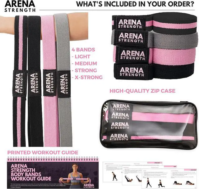 Alt view image 2 of 7 - Arena Strength Long Fabric Full Body Resistance Bands Set of 4 and Pull Up Assistance Bands | Cloth Resistance Bands Loop with Fabric Exercise Resistance Bands Workout Guide