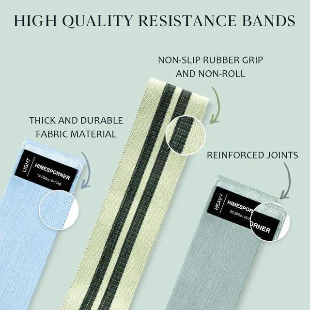 Alt view image 3 of 7 - Wide Fabric Resistance Bands for Working Out, 3 Level Non-Slip Exercise Booty Bands for Women & Men Leg and Glutes with Hair Ties and Tape Measure - for Home Gym Workout, Yoga, Pilates