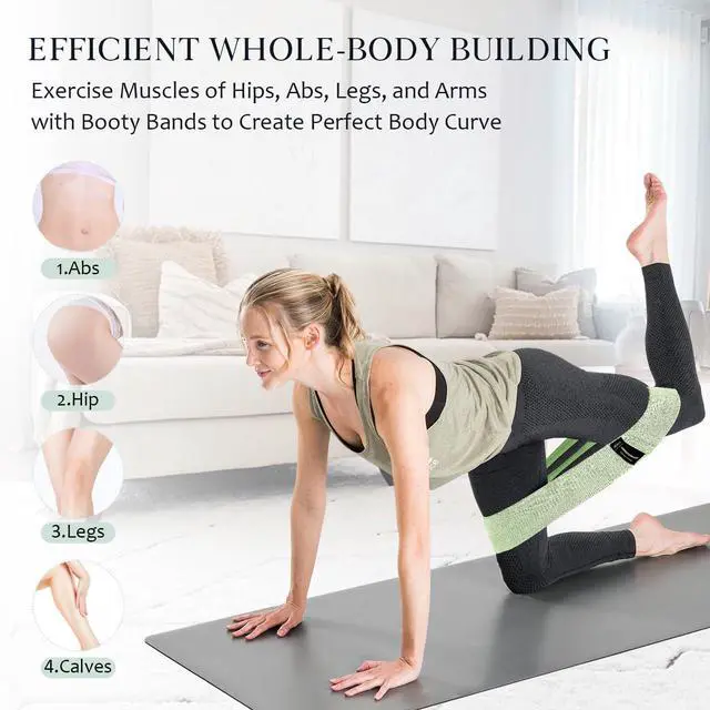 Alt view image 4 of 7 - Wide Fabric Resistance Bands for Working Out, 3 Level Non-Slip Exercise Booty Bands for Women & Men Leg and Glutes with Hair Ties and Tape Measure - for Home Gym Workout, Yoga, Pilates