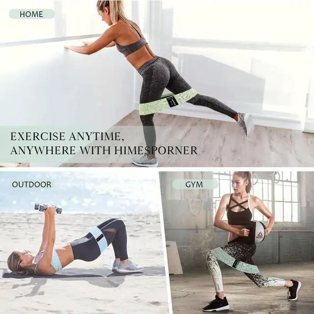 Alt view image 5 of 7 - Wide Fabric Resistance Bands for Working Out, 3 Level Non-Slip Exercise Booty Bands for Women & Men Leg and Glutes with Hair Ties and Tape Measure - for Home Gym Workout, Yoga, Pilates