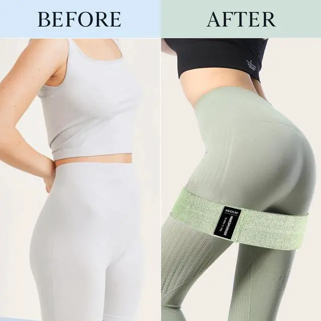 Alt view image 6 of 7 - Wide Fabric Resistance Bands for Working Out, 3 Level Non-Slip Exercise Booty Bands for Women & Men Leg and Glutes with Hair Ties and Tape Measure - for Home Gym Workout, Yoga, Pilates