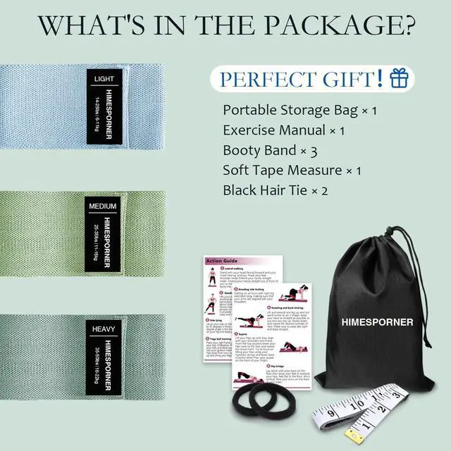 Alt view image 7 of 7 - Wide Fabric Resistance Bands for Working Out, 3 Level Non-Slip Exercise Booty Bands for Women & Men Leg and Glutes with Hair Ties and Tape Measure - for Home Gym Workout, Yoga, Pilates