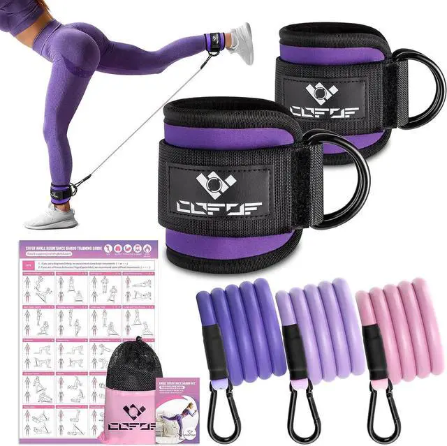 Main image of Ankle Resistance Bands With Cuffs for Working Out, Kickbacks, Hip, Leg and Glute Exercise - Training Poster Included - for Women