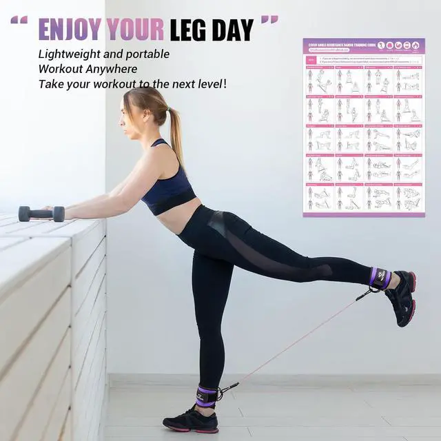 Alt view image 7 of 7 - Ankle Resistance Bands With Cuffs for Working Out, Kickbacks, Hip, Leg and Glute Exercise - Training Poster Included - for Women