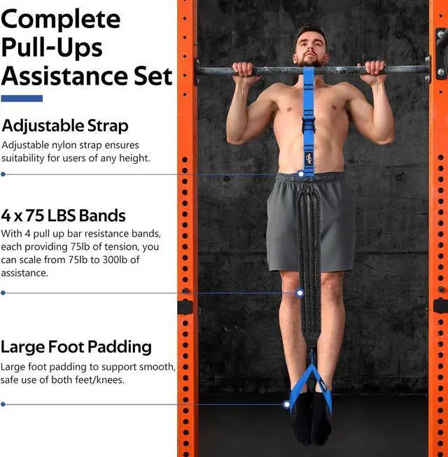 Alt view image 2 of 7 - Pull Up Assistance Bands, Heavy Duty Resistance Bands for Pull Up Bar, Pull Up Assist Band with Feet Rest, Pull Up Assist Band Strength Training Workout Equipment, Height Adjustable