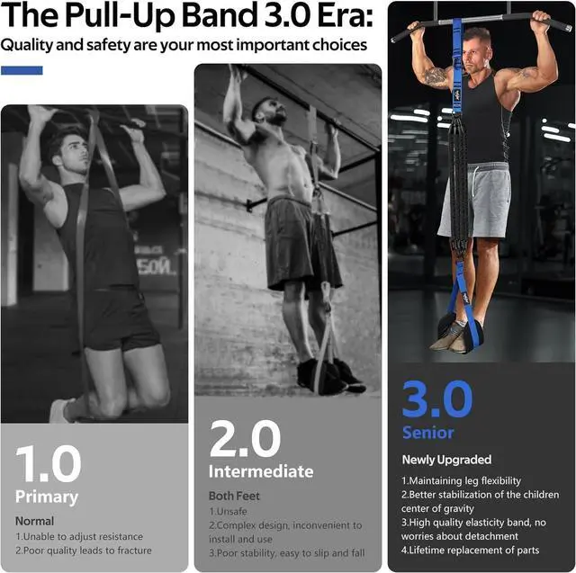 Alt view image 3 of 7 - Pull Up Assistance Bands, Heavy Duty Resistance Bands for Pull Up Bar, Pull Up Assist Band with Feet Rest, Pull Up Assist Band Strength Training Workout Equipment, Height Adjustable