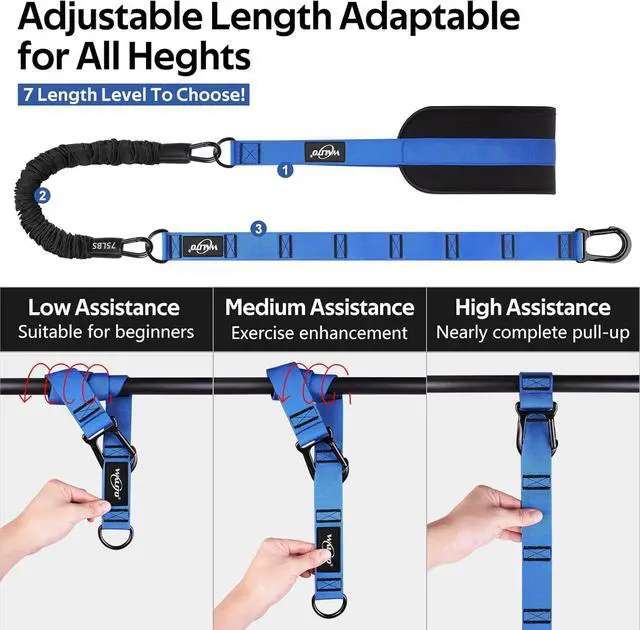 Alt view image 4 of 7 - Pull Up Assistance Bands, Heavy Duty Resistance Bands for Pull Up Bar, Pull Up Assist Band with Feet Rest, Pull Up Assist Band Strength Training Workout Equipment, Height Adjustable