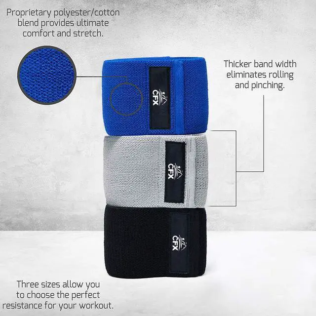 Alt view image 6 of 6 - CFX Resistance Bands Set, Exercise Bands with Non-Slip Design for HIPS & Glutes, 3 Levels Workout Bands for Women and Men, Booty Bands for Home Fitness, Yoga, Pilates