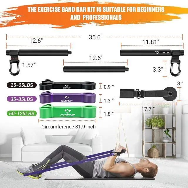 Alt view image 4 of 7 - Portable Heavy Duty Resistance Bar with 3 Resistance Bands, Pilates Bar with Pull Up Bands & Training Poster, Yoga Pilates Equipment for Home Gym