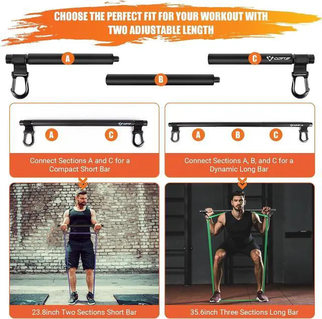 Alt view image 5 of 7 - Portable Heavy Duty Resistance Bar with 3 Resistance Bands, Pilates Bar with Pull Up Bands & Training Poster, Yoga Pilates Equipment for Home Gym