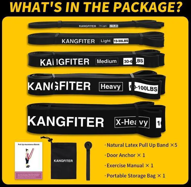 Alt view image 7 of 7 - Resistance Bands for Working Out, Pull Up Bands for Men Women, Thick Heavy Resistance Band Set with Door Anchor, Elastic Exercise Bands for Body Stretching, Physical Therapy, Home Workouts