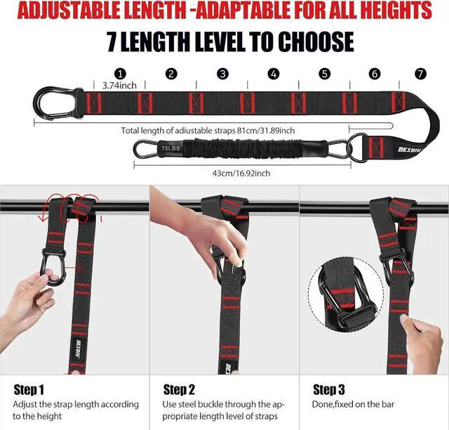 Alt view image 2 of 7 - Pull Up Assistance Bands 260lbs, Heavy Pull Up Bands Resistance Bands for Pull Ups Working Out with Feet Rest, Pull Up Bar Bands Assistance Bands Strength Training Workout Equipment, Height Adjustable