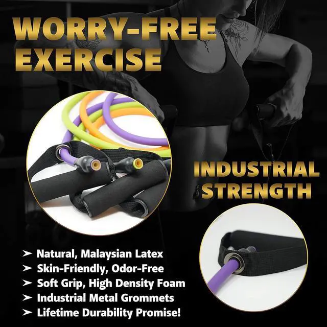 Alt view image 4 of 5 - Resistance Bands Set for Men, Women, Exercise & Workout. Fitness Bands for Leg & Bicep Work. Workout Bands for Working Out. Stretch Bands for Physical Therapy. Strength Bands. Elastic Weight Training.