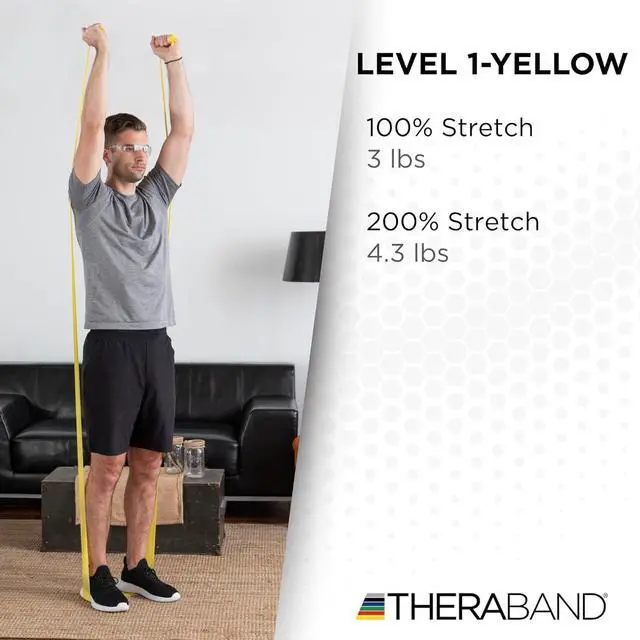 Alt view image 4 of 6 - THERABAND Resistance Band, Yellow, Light, 50-Yard Roll, Latex-Free, Elastic Band for Exercise, Physical Therapy, Yoga, Pilates, Stretching, Home Workouts, Cut-to-Length, Color-Coded Levels