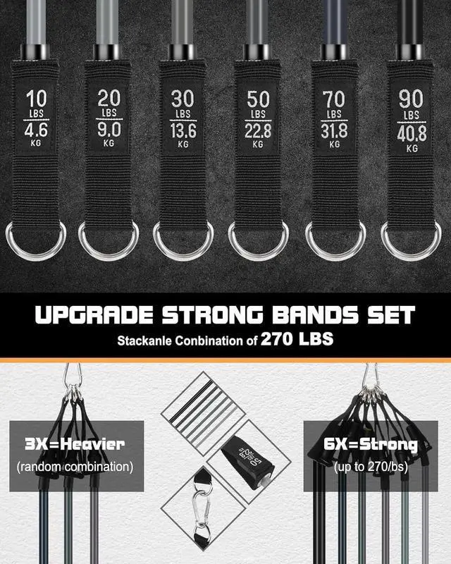 Alt view image 2 of 7 - 6Pcs Resistance Bands, Workout Bands 270lbs, Exercise Bands with Handles/Door Anchor/Ankle Straps/Bag/Poster for Men, Heavy Resistance Bands for Working Out at Home