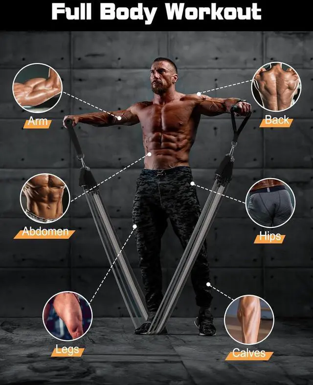 Alt view image 3 of 7 - 6Pcs Resistance Bands, Workout Bands 270lbs, Exercise Bands with Handles/Door Anchor/Ankle Straps/Bag/Poster for Men, Heavy Resistance Bands for Working Out at Home