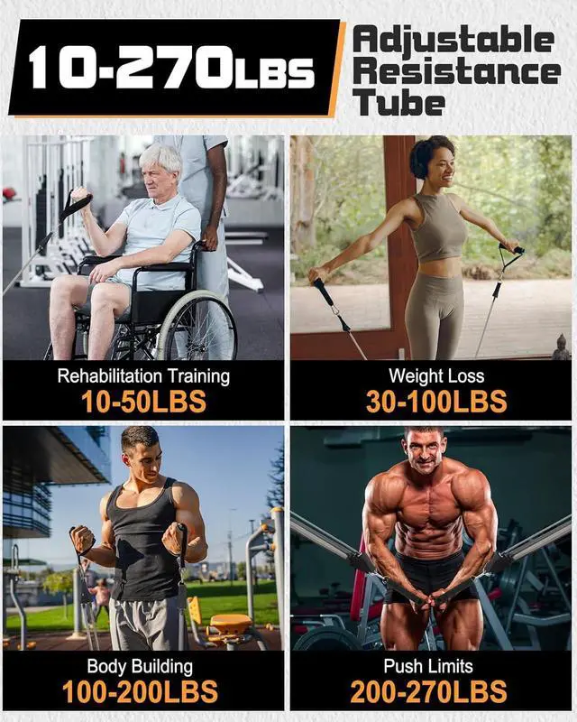 Alt view image 4 of 7 - 6Pcs Resistance Bands, Workout Bands 270lbs, Exercise Bands with Handles/Door Anchor/Ankle Straps/Bag/Poster for Men, Heavy Resistance Bands for Working Out at Home