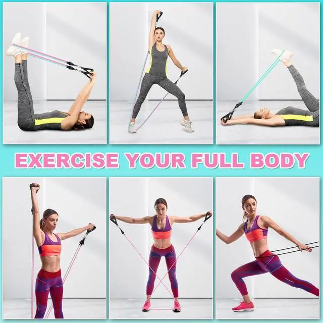 Alt view image 2 of 7 - Resistance Band Set. Exercise Bands with Handles, Door Anchor and Ankle Strap. Home Gym, Supports Full-Body Workouts - with Training Guide and Fitness Video