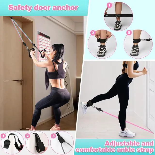 Alt view image 4 of 7 - Resistance Band Set. Exercise Bands with Handles, Door Anchor and Ankle Strap. Home Gym, Supports Full-Body Workouts - with Training Guide and Fitness Video