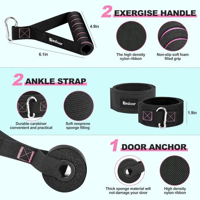 Alt view image 7 of 7 - Resistance Band Set. Exercise Bands with Handles, Door Anchor and Ankle Strap. Home Gym, Supports Full-Body Workouts - with Training Guide and Fitness Video