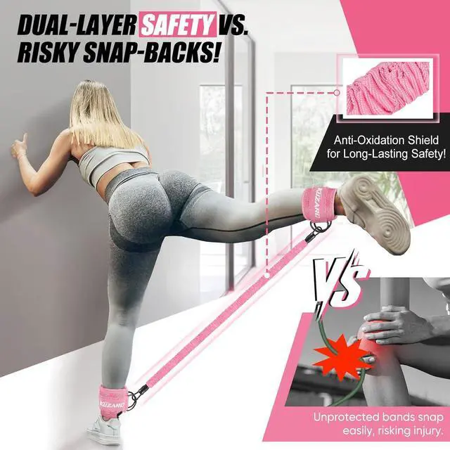 Alt view image 2 of 7 - Ankle Resistance Bands with Cuffs, Ankle Weights Bands for Working Out, Women Leg and Glutes Workout Equipment, Exercise Bands for Kickbacks, Butt and Booty Trainer, Home Gym Fitness Equipment