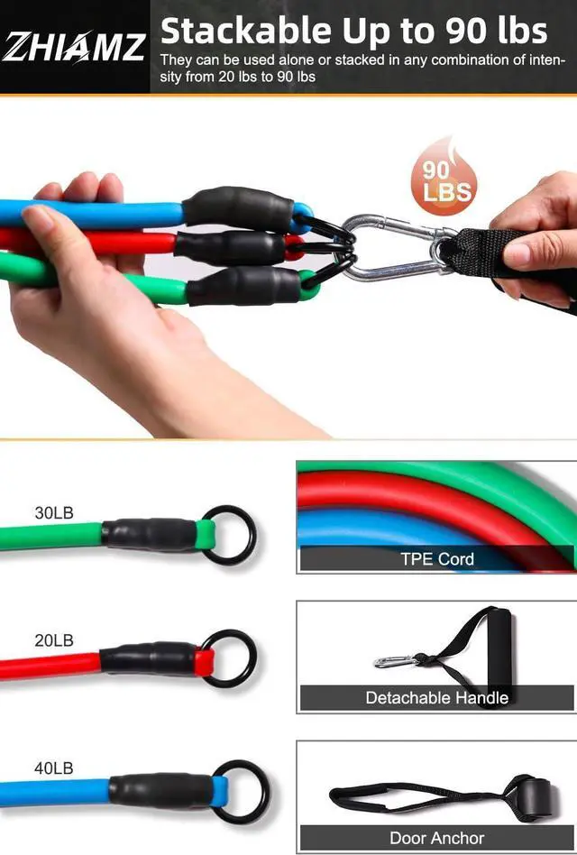 Alt view image 3 of 6 - Resistance Bands with Handles, Single Resistance Bands, Exercise Bands with Handles, for Resistance Training, Physical Therapy, Home Workouts, Fitness, Pilates