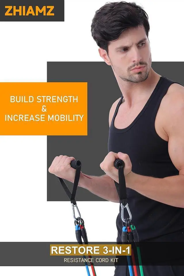 Alt view image 5 of 6 - Resistance Bands with Handles, Single Resistance Bands, Exercise Bands with Handles, for Resistance Training, Physical Therapy, Home Workouts, Fitness, Pilates