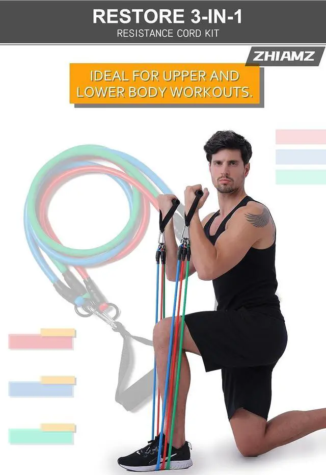 Alt view image 6 of 6 - Resistance Bands with Handles, Single Resistance Bands, Exercise Bands with Handles, for Resistance Training, Physical Therapy, Home Workouts, Fitness, Pilates