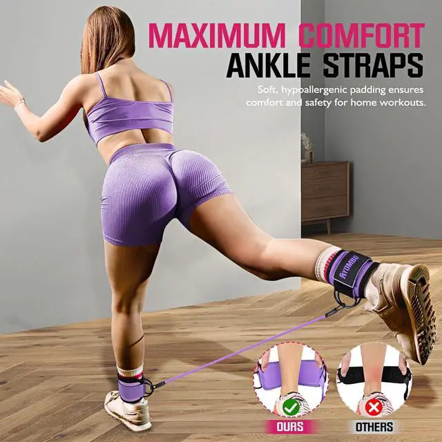 Alt view image 5 of 7 - Ankle Resistance Bands with Cuffs, Home Gym Workout Equipment, Lifting Glute Butt Exercise Equipment for Women, Ankle Weights Fitness Set, Leg Booty Equipment for Training Perfect Body Shape