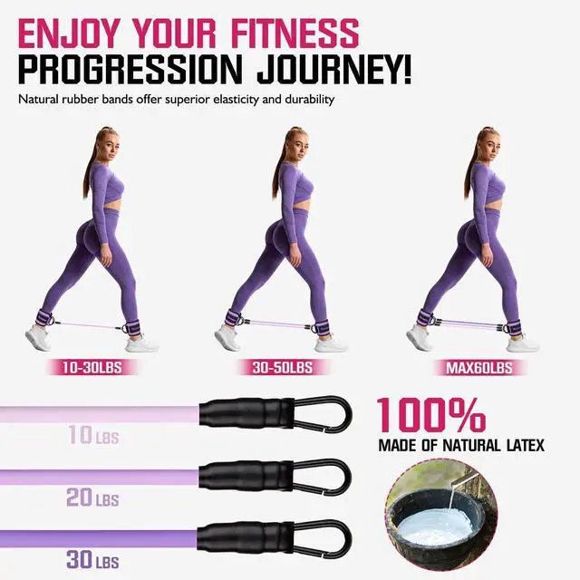 Alt view image 7 of 7 - Ankle Resistance Bands with Cuffs, Home Gym Workout Equipment, Lifting Glute Butt Exercise Equipment for Women, Ankle Weights Fitness Set, Leg Booty Equipment for Training Perfect Body Shape