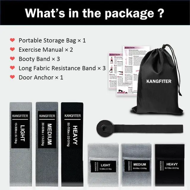 Alt view image 7 of 7 - Long and Short Fabric Resistance Bands with Door Anchor 7 PCS, Non-Slip Stretch Booty Bands for Working Out Women & Men, Loop Exercise Elastic Bands for Home Physical Therapy Yoga Pilates