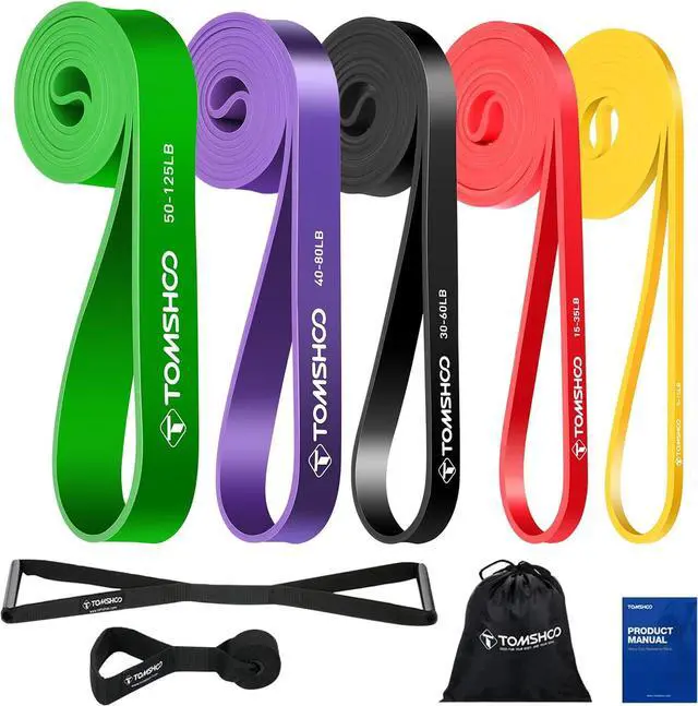 Main image of TOMSHOO 5 Packs Pull up Assist Bands, Resistance Bands with Straps Handles and Door Anchor, Stretch Bands,Exercise Bands with Guide for Fitness