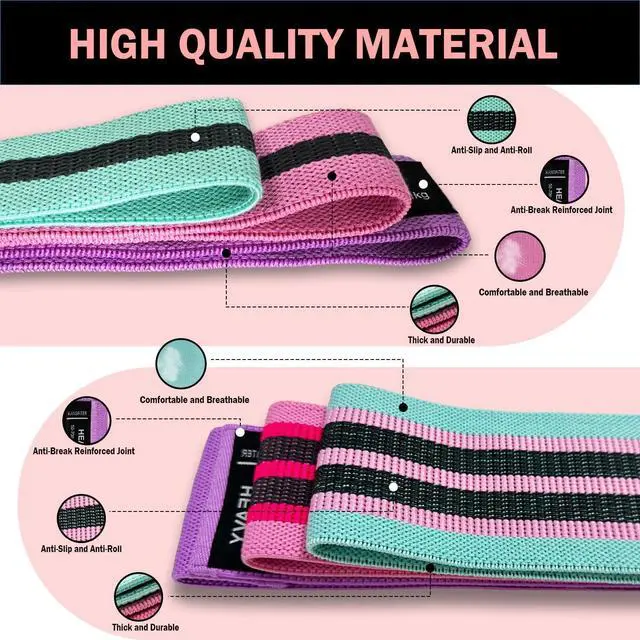 Alt view image 3 of 7 - Long and Short Fabric Resistance Bands with Door Anchor 7 PCS, Non-Slip Stretch Booty Bands for Working Out Women & Men, Loop Exercise Elastic Bands for Home Physical Therapy Yoga Pilates