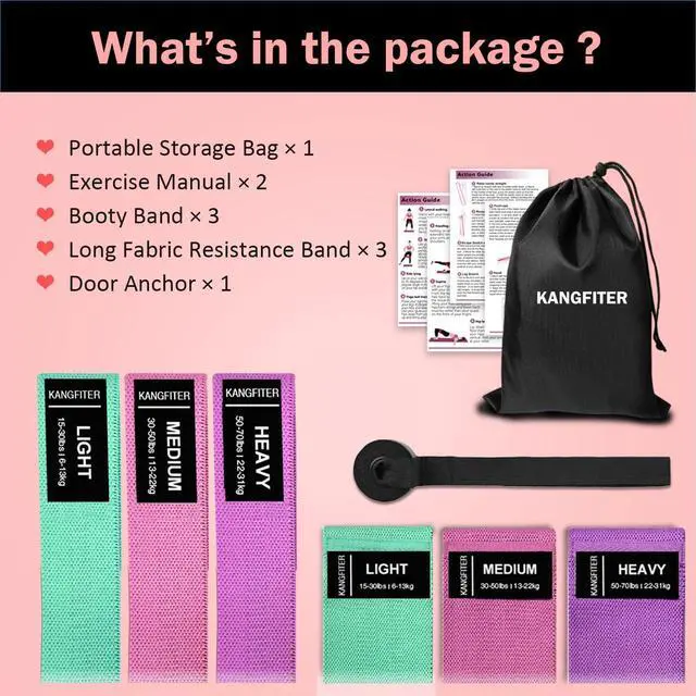 Alt view image 7 of 7 - Long and Short Fabric Resistance Bands with Door Anchor 7 PCS, Non-Slip Stretch Booty Bands for Working Out Women & Men, Loop Exercise Elastic Bands for Home Physical Therapy Yoga Pilates