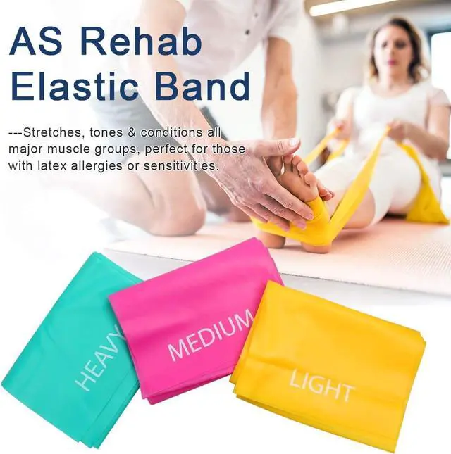 Alt view image 4 of 7 - Coolrunner 7FT. Long Latex Free Elastic Flat Exercise Band Set of 3 with Carry Bag, Wide Fitness Resistance Bands for Pilates, Gym, Physical Therapy, Yoga, Carry Bag, Green & Yellow & Rose Red
