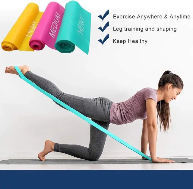 Alt view image 6 of 7 - Coolrunner 7FT. Long Latex Free Elastic Flat Exercise Band Set of 3 with Carry Bag, Wide Fitness Resistance Bands for Pilates, Gym, Physical Therapy, Yoga, Carry Bag, Green & Yellow & Rose Red