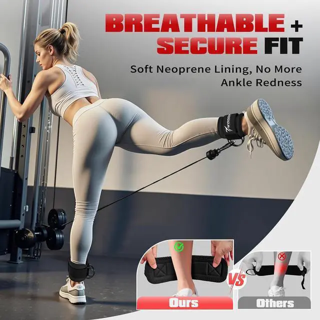 Alt view image 5 of 7 - Ankle Resistance Bands with Cuffs, Leg and Glutes Workout Equipment, Resistance Bands with Ankle Straps for Cable Machine Kickbacks, Booty Workouts, Lower Body Exercises - Home Gym Exercise Equipment