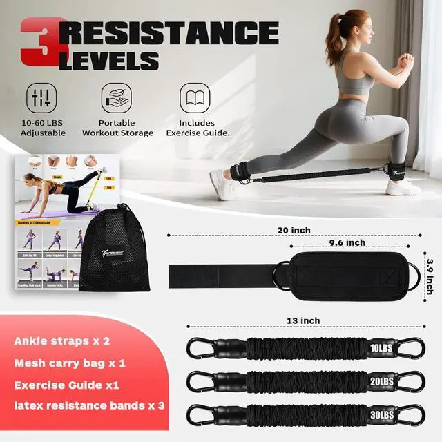 Alt view image 6 of 7 - Ankle Resistance Bands with Cuffs, Leg and Glutes Workout Equipment, Resistance Bands with Ankle Straps for Cable Machine Kickbacks, Booty Workouts, Lower Body Exercises - Home Gym Exercise Equipment
