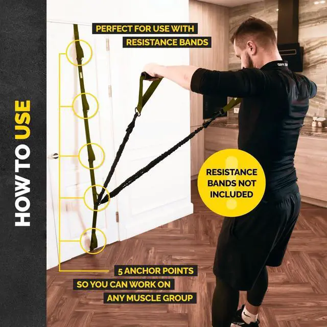 Alt view image 2 of 7 - Adjustable Resistance Band Anchor - Door Anchor with 5 Loops & Metal Rings, Durable Nylon Strap for Full-Body Workouts