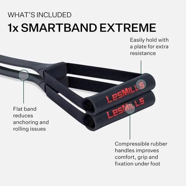 Alt view image 2 of 7 - Les Mills SMARTBAND Extreme Workouts Bands with Handles for Women and Men, Resistance Bands for Working Out, Stretch Bands for Exercise at Home