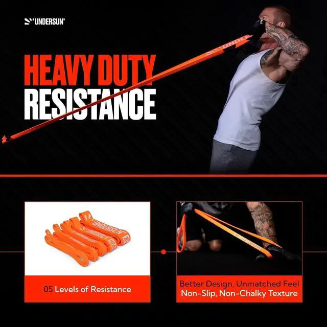 Alt view image 7 of 7 - Undersun Resistance Bands for Working Out | Heavy Resistance Bands for Strength Training & Pull Up Assistance | Indoor/Outdoor, Gym, Home Exercise Bands Resistance