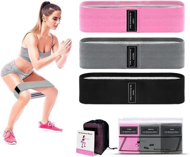 Main image of Resistance Bands for Legs and Butt - Fabric Exercise Set, Thick Wide Stretch Fitness, Non-Slip Workout Loop, Booty Hip Bands for Women at Home or Gym
