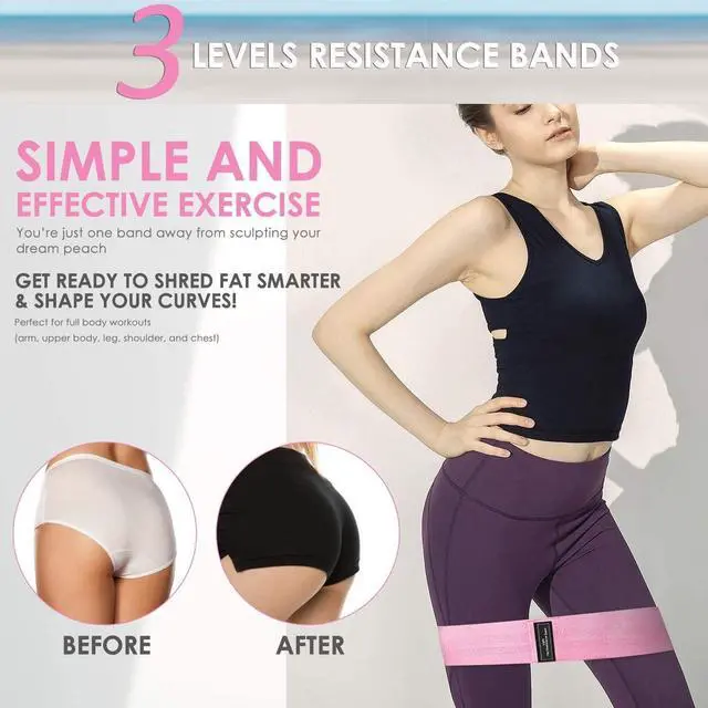 Alt view image 4 of 6 - Resistance Bands for Legs and Butt - Fabric Exercise Set, Thick Wide Stretch Fitness, Non-Slip Workout Loop, Booty Hip Bands for Women at Home or Gym