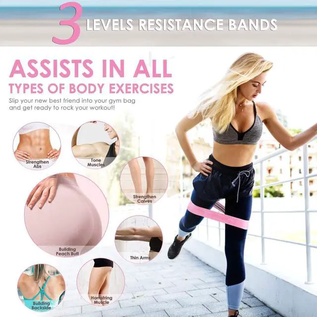 Alt view image 5 of 6 - Resistance Bands for Legs and Butt - Fabric Exercise Set, Thick Wide Stretch Fitness, Non-Slip Workout Loop, Booty Hip Bands for Women at Home or Gym