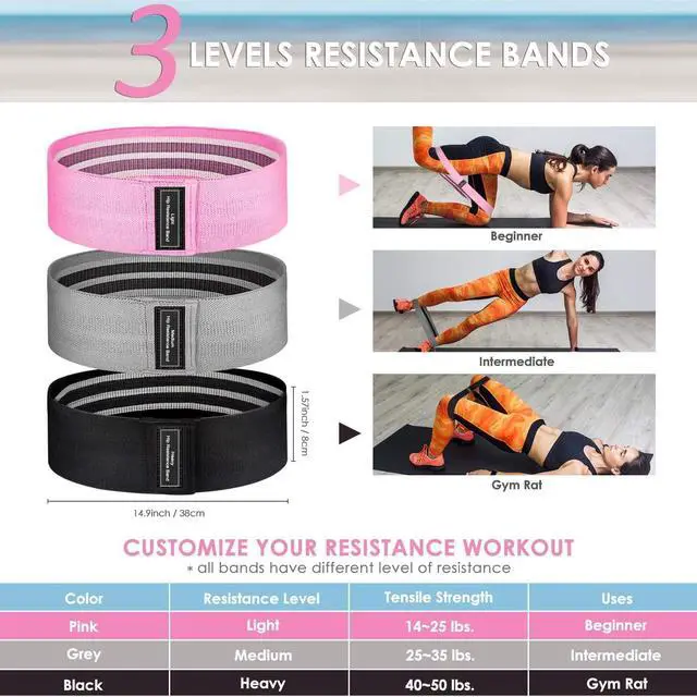 Alt view image 2 of 6 - Resistance Bands for Legs and Butt - Fabric Exercise Set, Thick Wide Stretch Fitness, Non-Slip Workout Loop, Booty Hip Bands for Women at Home or Gym